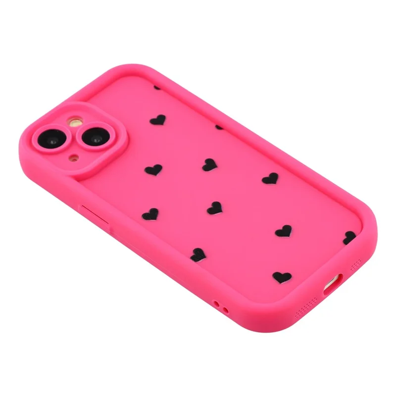 For iPhone 15 Case Heart Pattern TPU Phone Cover with Stepped Edge - Rose