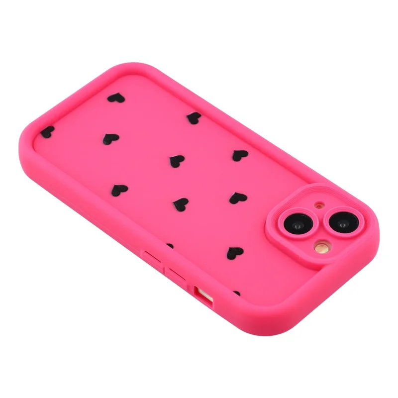 For iPhone 15 Case Heart Pattern TPU Phone Cover with Stepped Edge - Rose