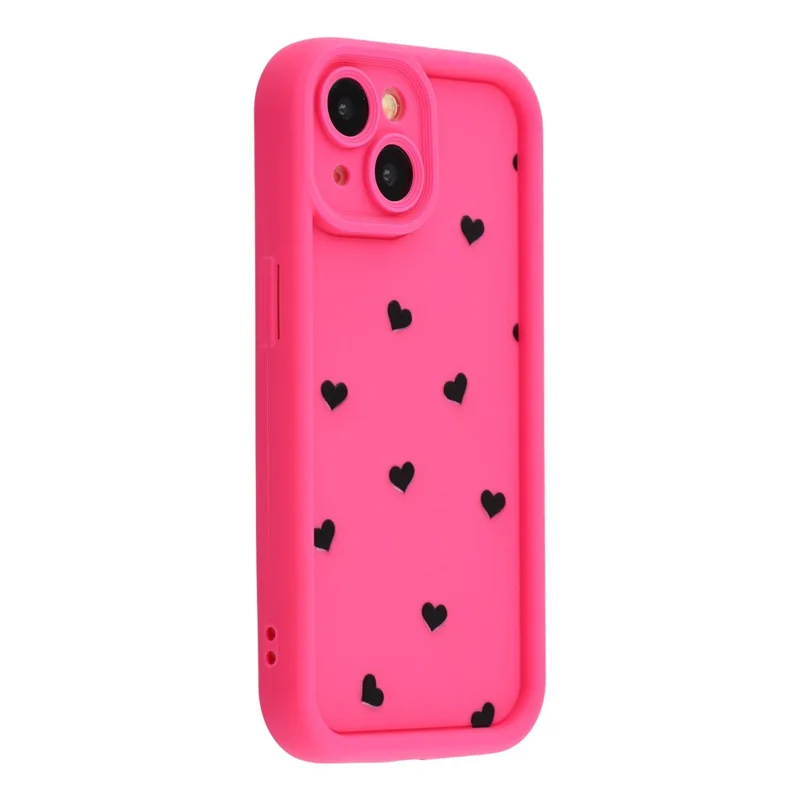 For iPhone 15 Plus Case Heart Pattern TPU Phone Cover with Stepped Edge - Rose