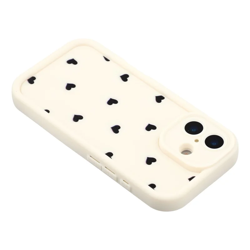 For iPhone 16 Plus Case Heart Pattern TPU Phone Cover with Stepped Edge - White