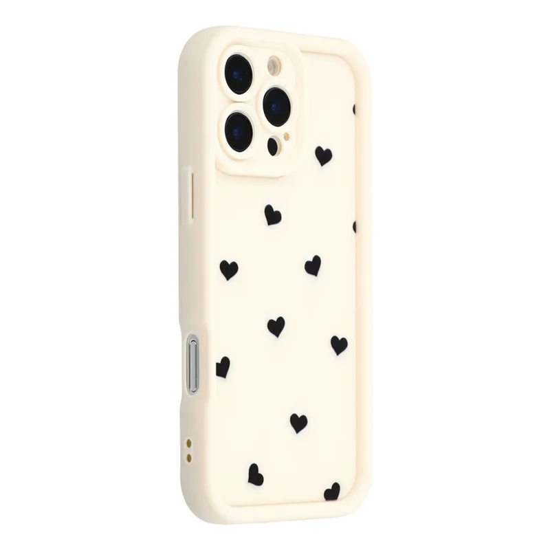 For iPhone 16 Pro Max Case Heart Pattern TPU Phone Cover with Stepped Edge - White