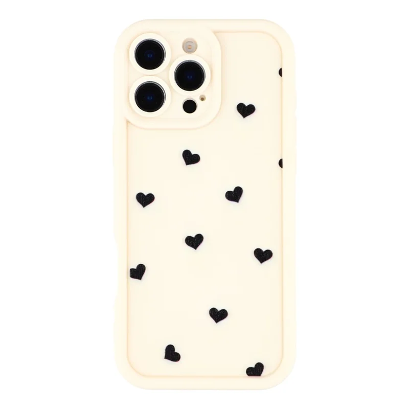 For iPhone 16 Pro Max Case Heart Pattern TPU Phone Cover with Stepped Edge - White