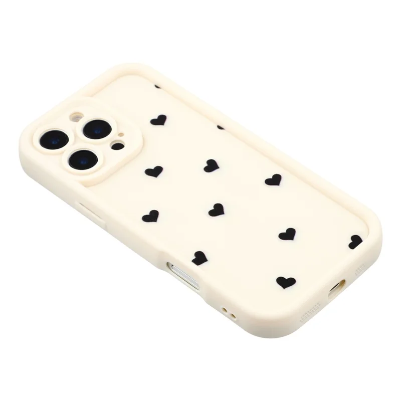 For iPhone 16 Pro Max Case Heart Pattern TPU Phone Cover with Stepped Edge - White