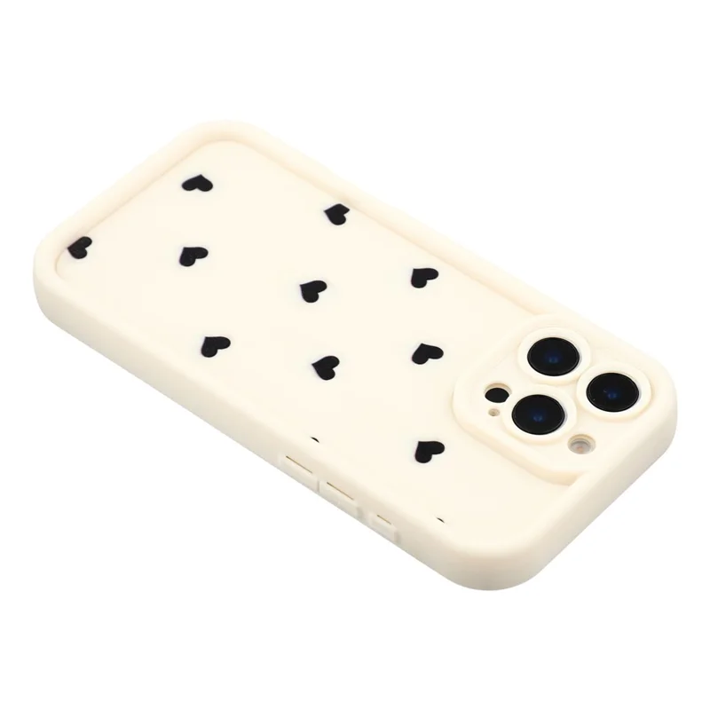 For iPhone 16 Pro Max Case Heart Pattern TPU Phone Cover with Stepped Edge - White