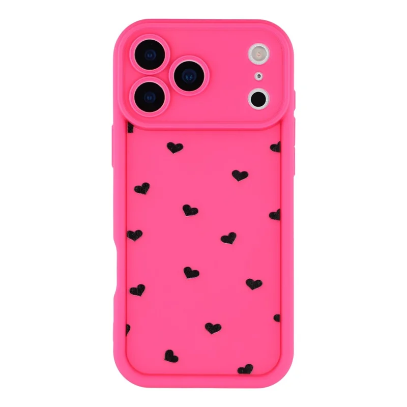 For iPhone 17 Pro Case Heart Pattern TPU Phone Cover with Stepped Edge - Rose