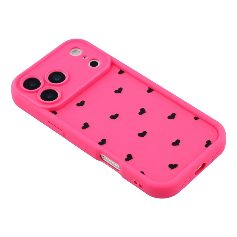 For iPhone 17 Pro Case Heart Pattern TPU Phone Cover with Stepped Edge - Rose
