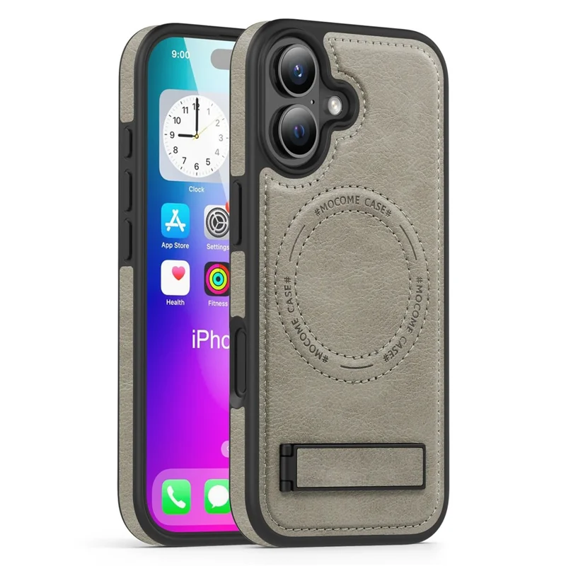 For iPhone 17 Case Compatible with MagSafe Kickstand Leather Phone Back Cover - Titanium Grey