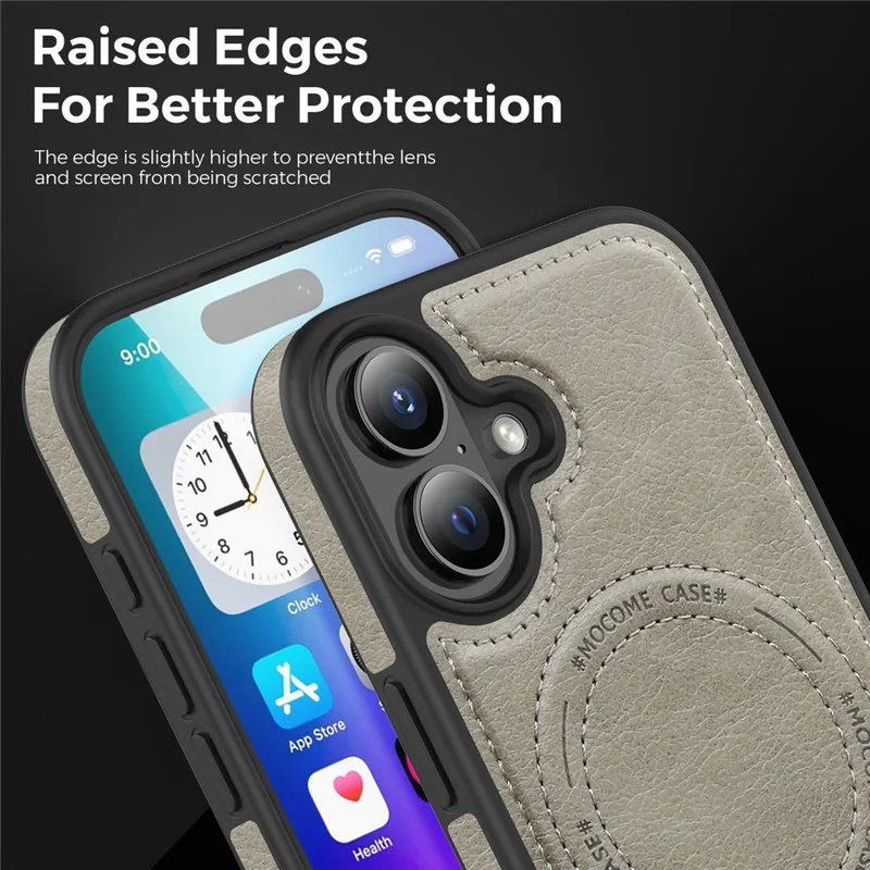 For iPhone 17 Case Compatible with MagSafe Kickstand Leather Phone Back Cover - Titanium Grey