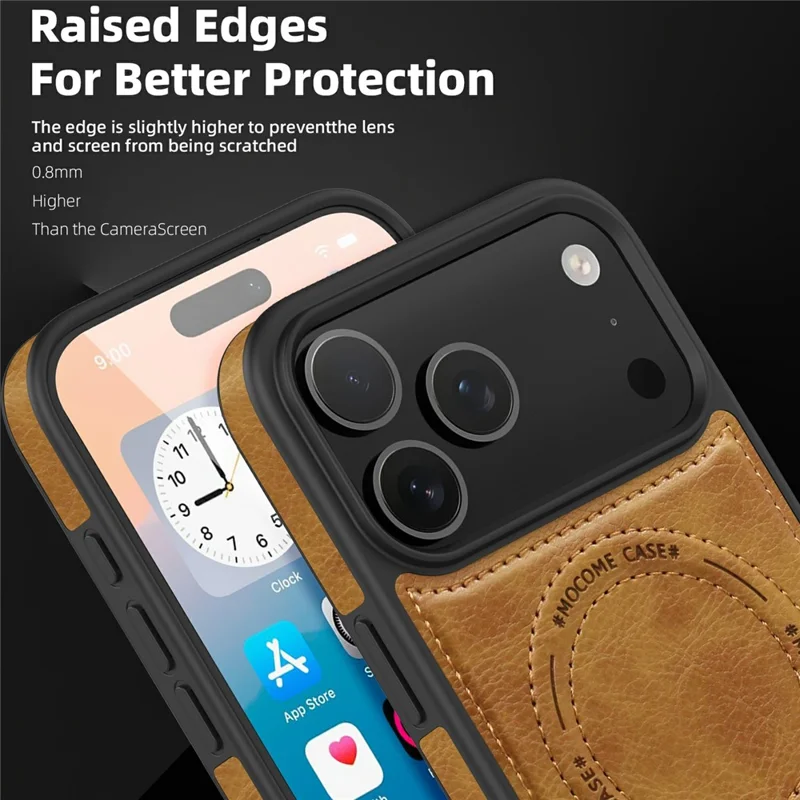 For iPhone 17 Pro Case Compatible with MagSafe Kickstand Leather Phone Back Cover - Brown