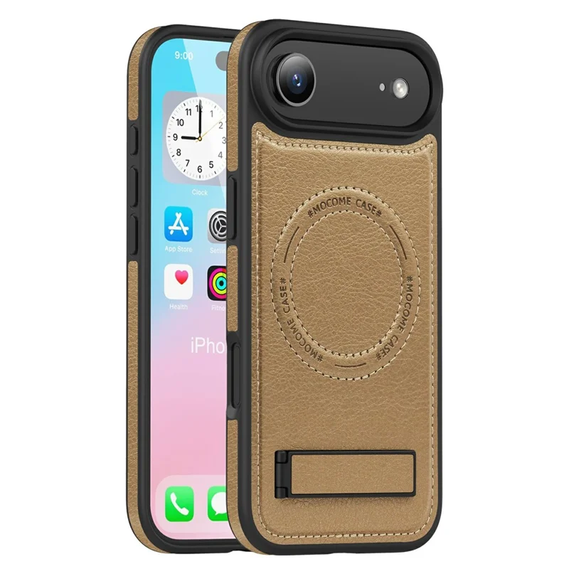 For iPhone Air Case Compatible with MagSafe Kickstand Leather Phone Back Cover - Desert Gold