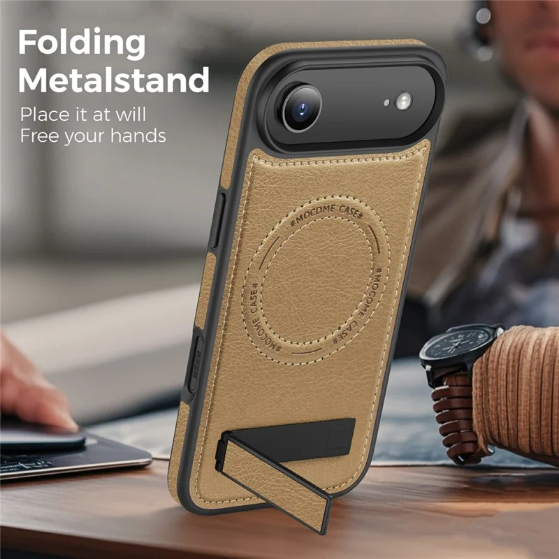 For iPhone Air Case Compatible with MagSafe Kickstand Leather Phone Back Cover - Desert Gold