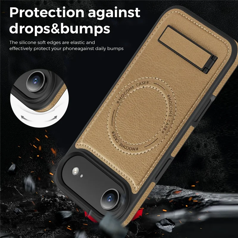 For iPhone Air Case Compatible with MagSafe Kickstand Leather Phone Back Cover - Desert Gold