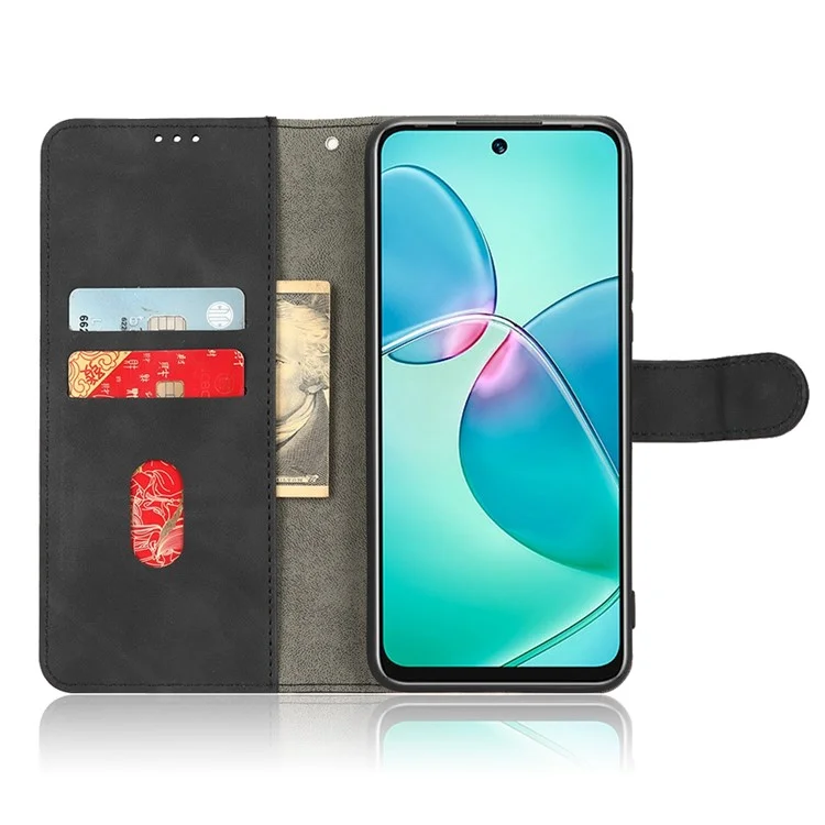 Telefonabdeckung Für Infinix Hot 12 Play 4G, Skin-touch Feeling Book Style PU Leder Brieftasche Mit Stand Feature - Schwarz