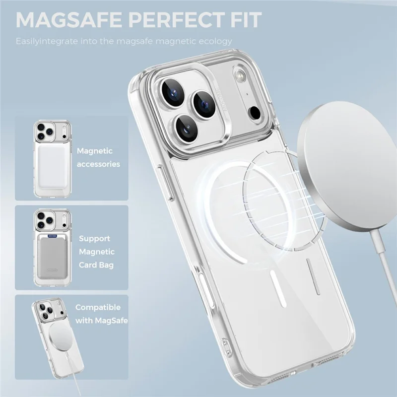 For iPhone 17 Pro Magnetic Case Compatible with MagSafe TPU PC Clear Phone Cover - Transparent