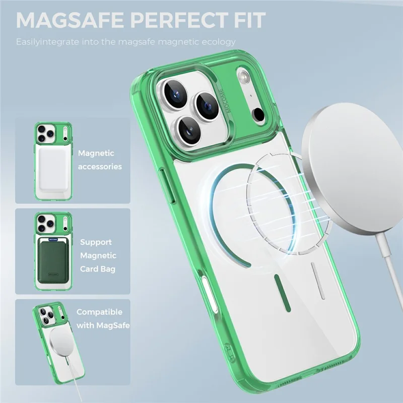 For iPhone 17 Pro Magnetic Case Compatible with MagSafe TPU PC Clear Phone Cover - Transparent Green