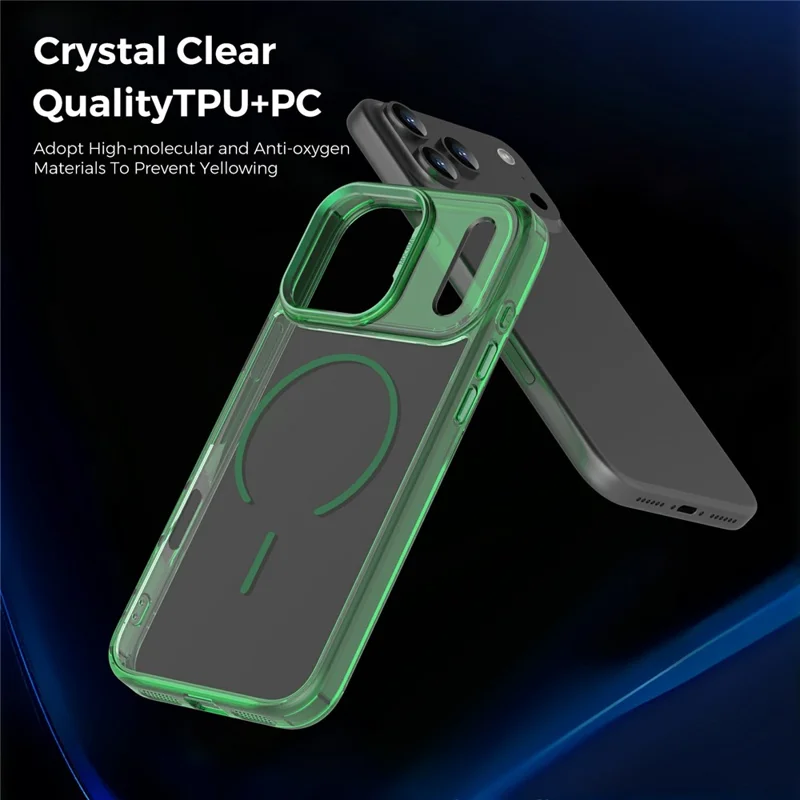 For iPhone 17 Pro Magnetic Case Compatible with MagSafe TPU PC Clear Phone Cover - Transparent Green