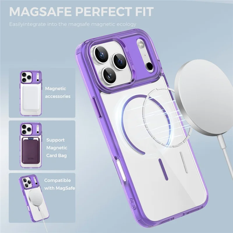 For iPhone 17 Pro Max Magnetic Case Compatible with MagSafe TPU PC Clear Phone Cover - Transparent Purple