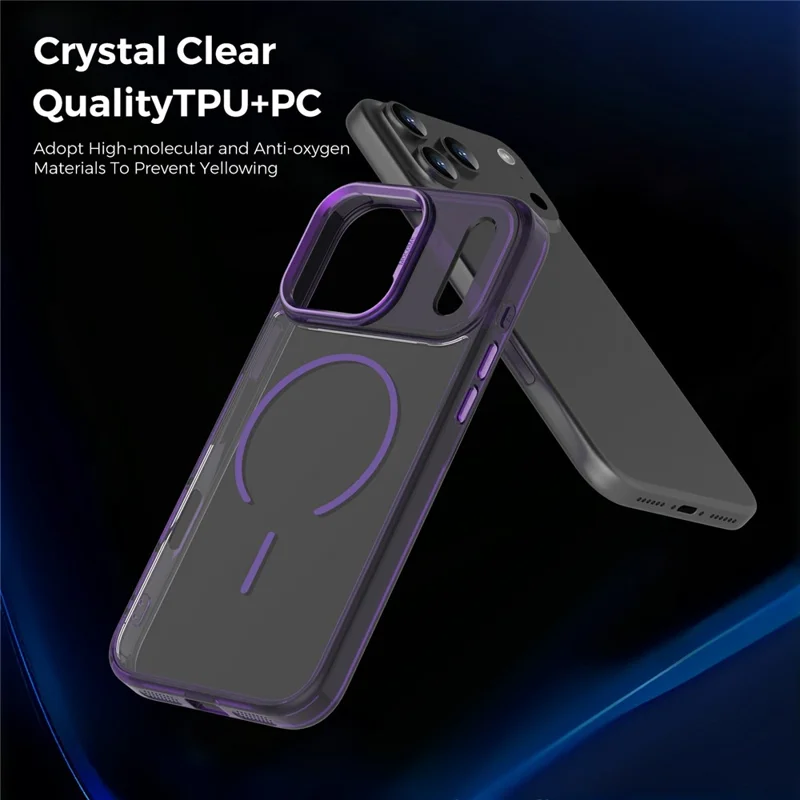 For iPhone 17 Pro Max Magnetic Case Compatible with MagSafe TPU PC Clear Phone Cover - Transparent Purple