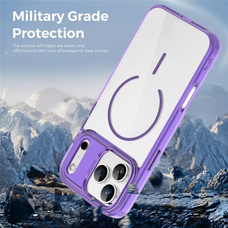 For iPhone 17 Pro Max Magnetic Case Compatible with MagSafe TPU PC Clear Phone Cover - Transparent Purple