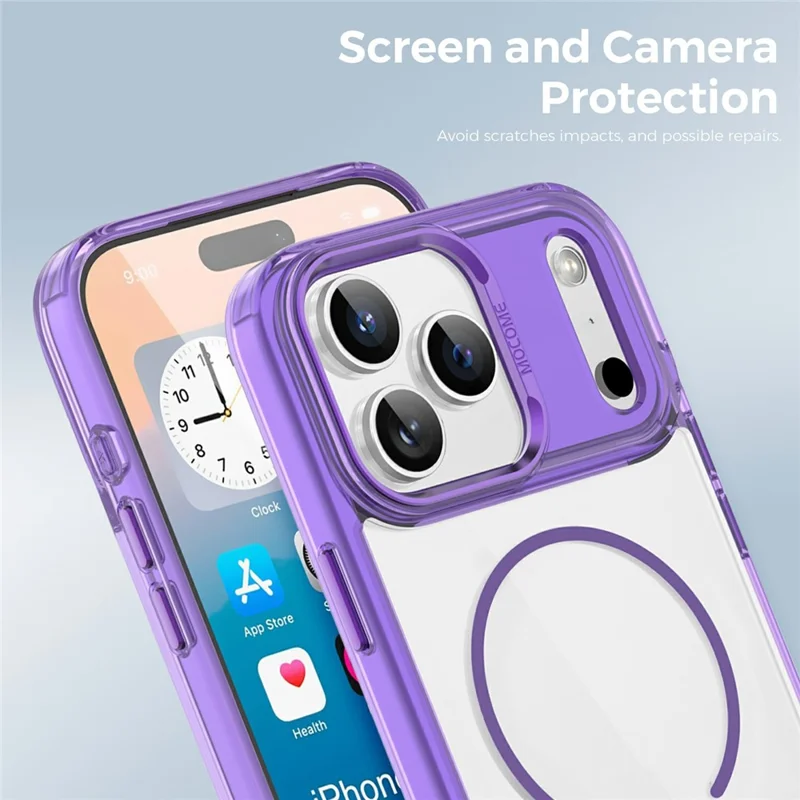 For iPhone 17 Pro Max Magnetic Case Compatible with MagSafe TPU PC Clear Phone Cover - Transparent Purple
