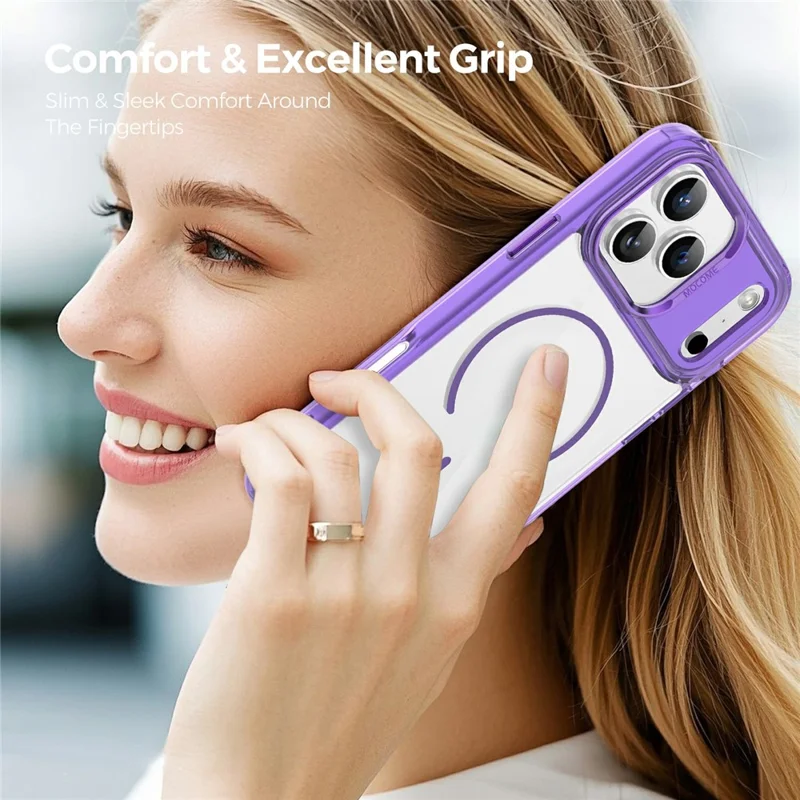 For iPhone 17 Pro Max Magnetic Case Compatible with MagSafe TPU PC Clear Phone Cover - Transparent Purple
