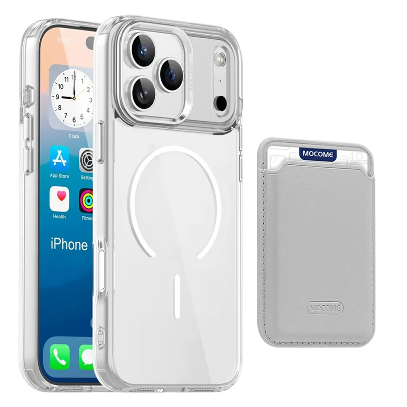 For iPhone 17 Pro Max Magnetic Case Compatible with MagSafe TPU + PC Phone Cover with Card Bag - Transparent