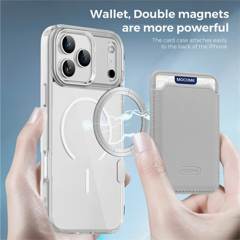 For iPhone 17 Pro Max Magnetic Case Compatible with MagSafe TPU + PC Phone Cover with Card Bag - Transparent