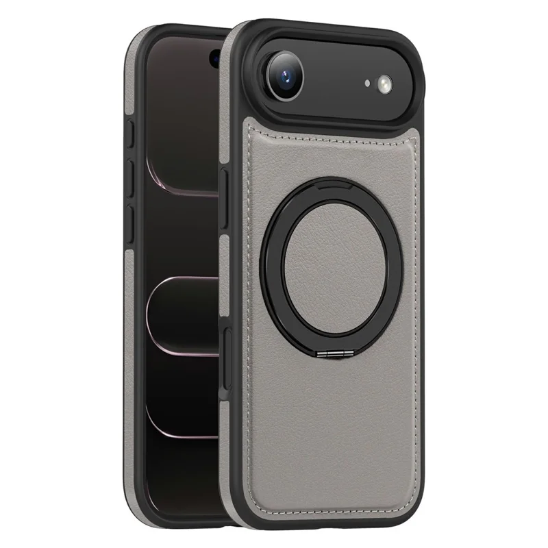 For iPhone Air Case with Ring Kickstand Compatible with MagSafe PU Leather Back Cover - Titanium Grey