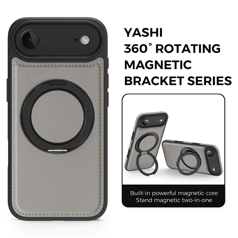 For iPhone Air Case with Ring Kickstand Compatible with MagSafe PU Leather Back Cover - Titanium Grey