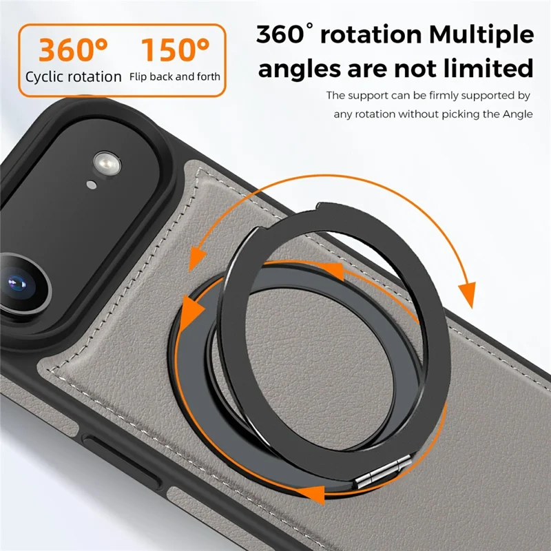 For iPhone Air Case with Ring Kickstand Compatible with MagSafe PU Leather Back Cover - Titanium Grey