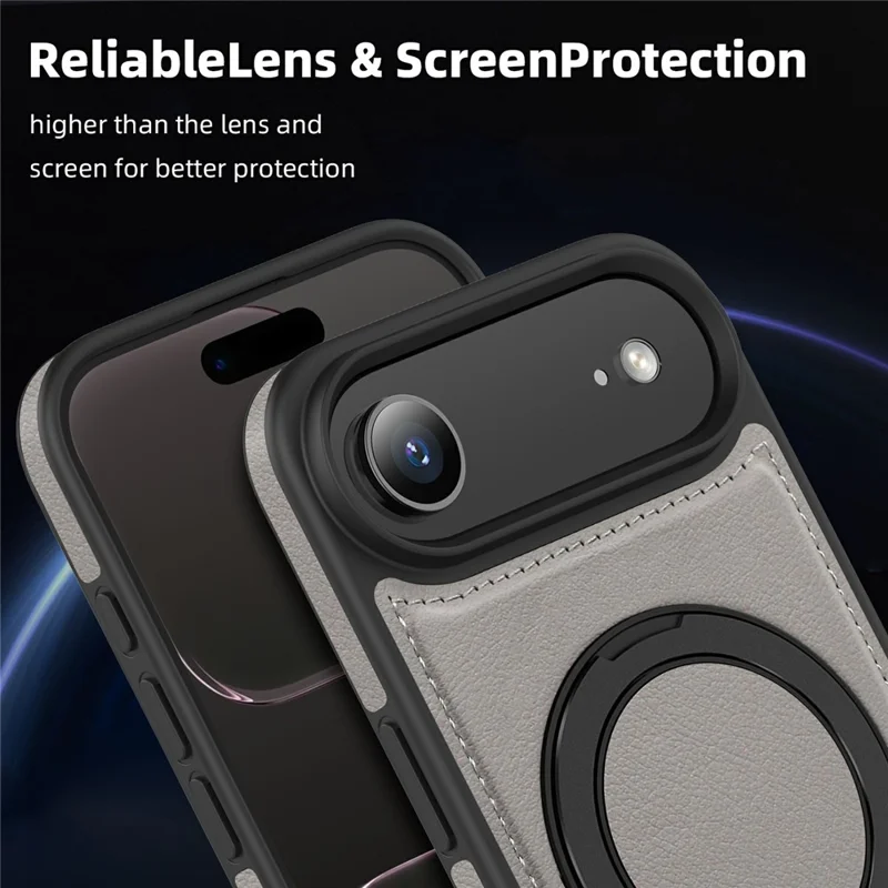 For iPhone Air Case with Ring Kickstand Compatible with MagSafe PU Leather Back Cover - Titanium Grey