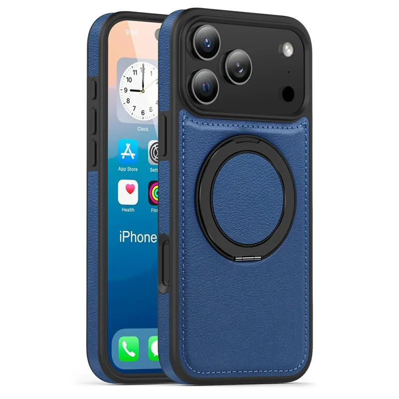 For  iPhone 17 Pro Max Case with Ring Kickstand Compatible with MagSafe PU Leather Back Cover - Sapphire