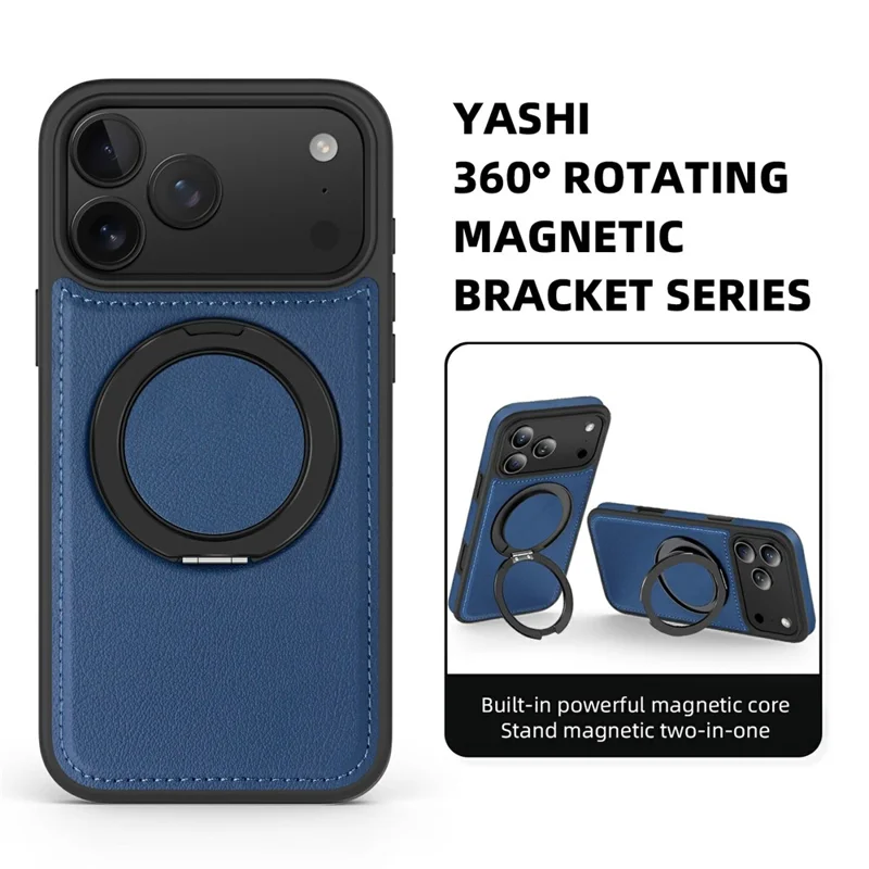 For  iPhone 17 Pro Max Case with Ring Kickstand Compatible with MagSafe PU Leather Back Cover - Sapphire