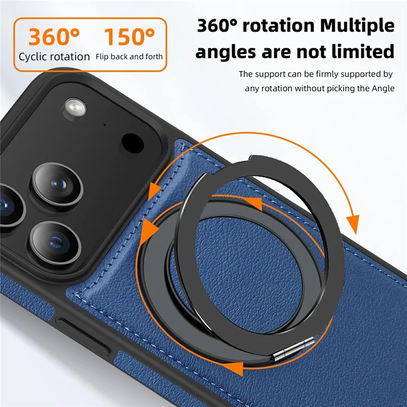 For  iPhone 17 Pro Max Case with Ring Kickstand Compatible with MagSafe PU Leather Back Cover - Sapphire