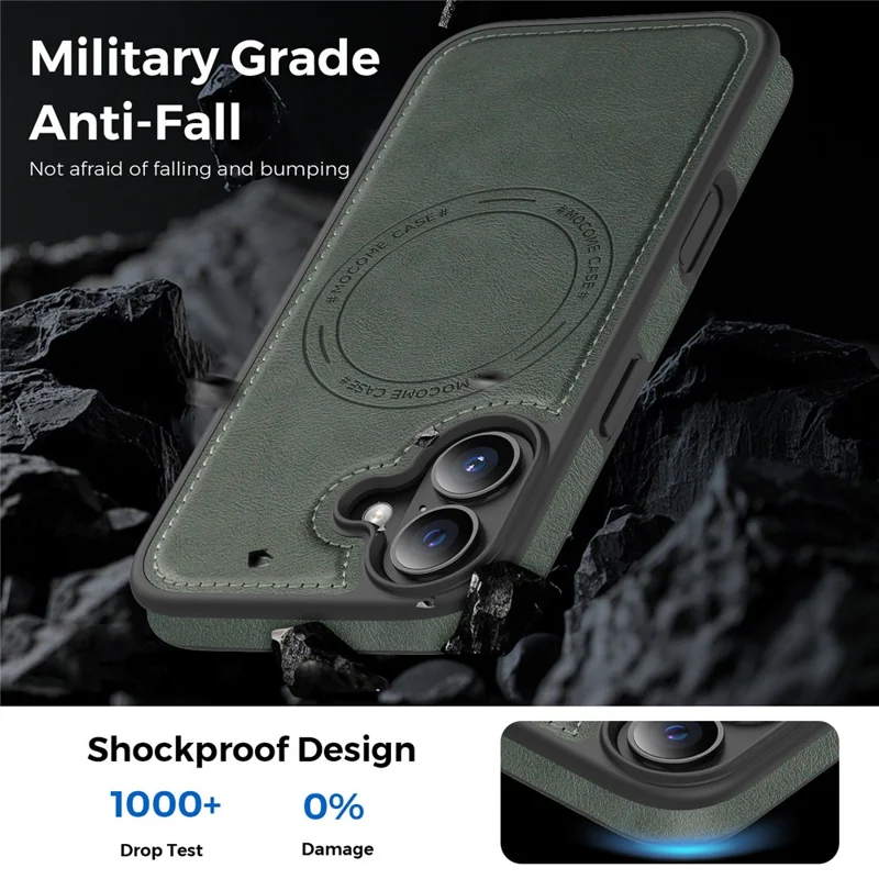 For iPhone 17 Case Compatible with MagSafe Leather Back Phone Cover - Blackish Green