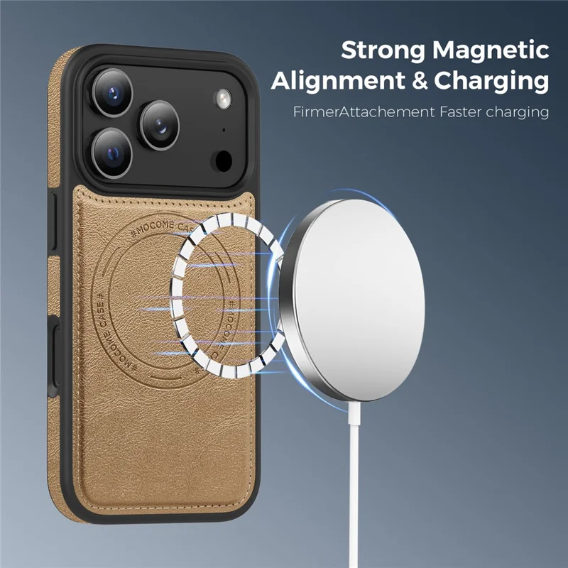 For iPhone 17 Pro Case Compatible with MagSafe Leather Back Phone Cover - Desert Gold