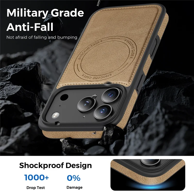 For iPhone 17 Pro Case Compatible with MagSafe Leather Back Phone Cover - Desert Gold