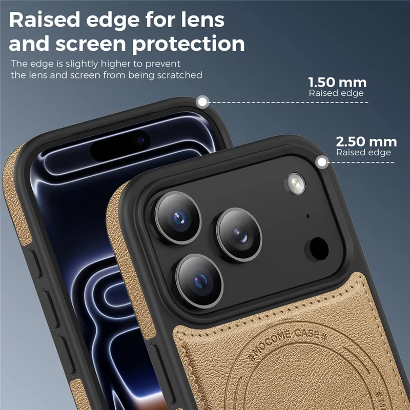 For iPhone 17 Pro Case Compatible with MagSafe Leather Back Phone Cover - Desert Gold