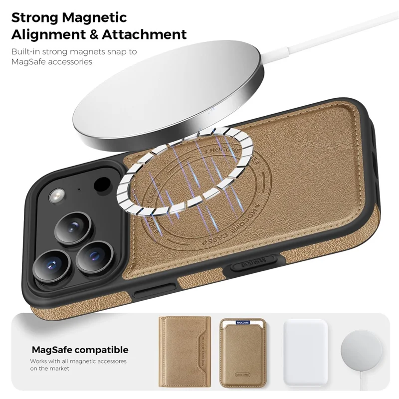 For iPhone 17 Pro Case Compatible with MagSafe Leather Back Phone Cover - Desert Gold