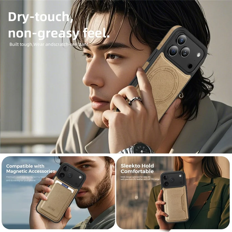 For iPhone 17 Pro Case Compatible with MagSafe Leather Back Phone Cover - Desert Gold