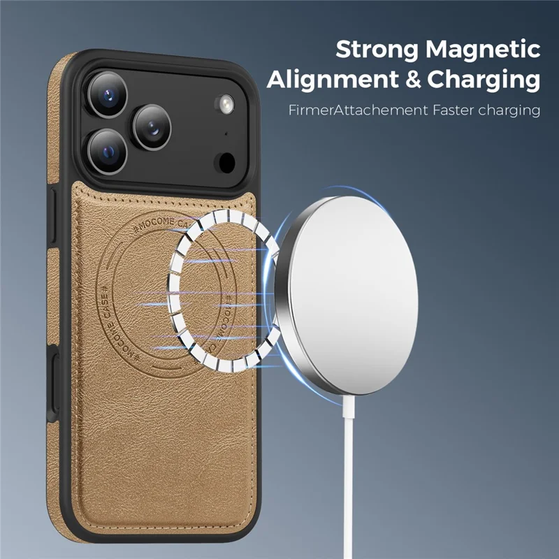 For iPhone 17 Pro Max Case Compatible with MagSafe Leather Back Phone Cover - Desert Gold