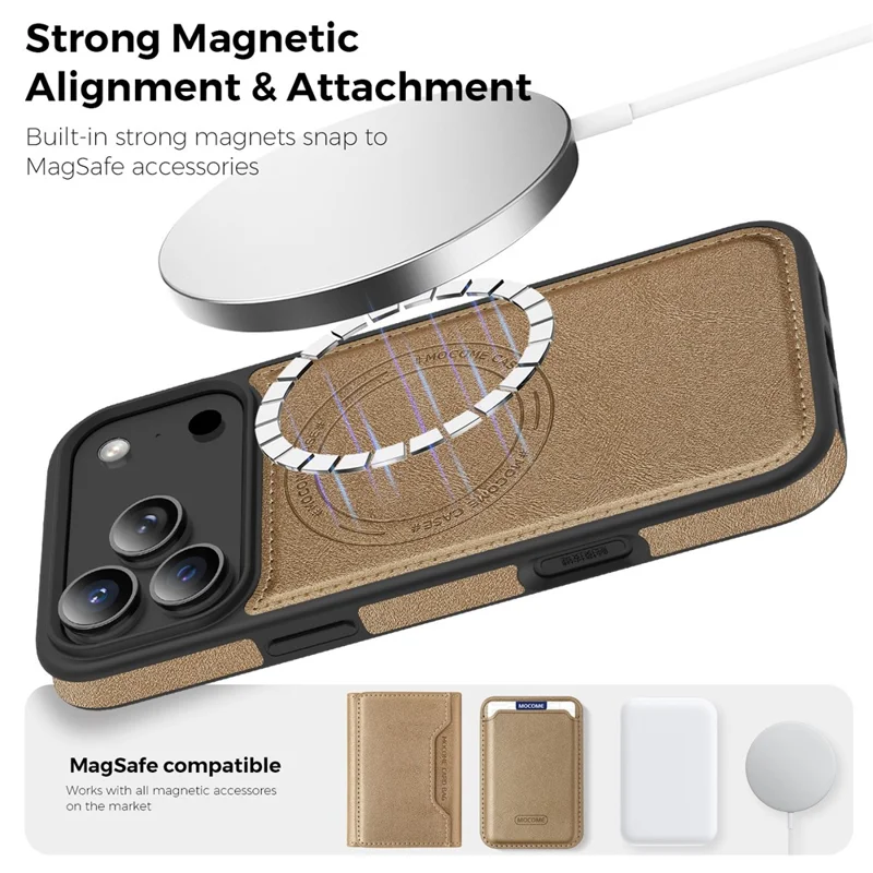 For iPhone 17 Pro Max Case Compatible with MagSafe Leather Back Phone Cover - Desert Gold