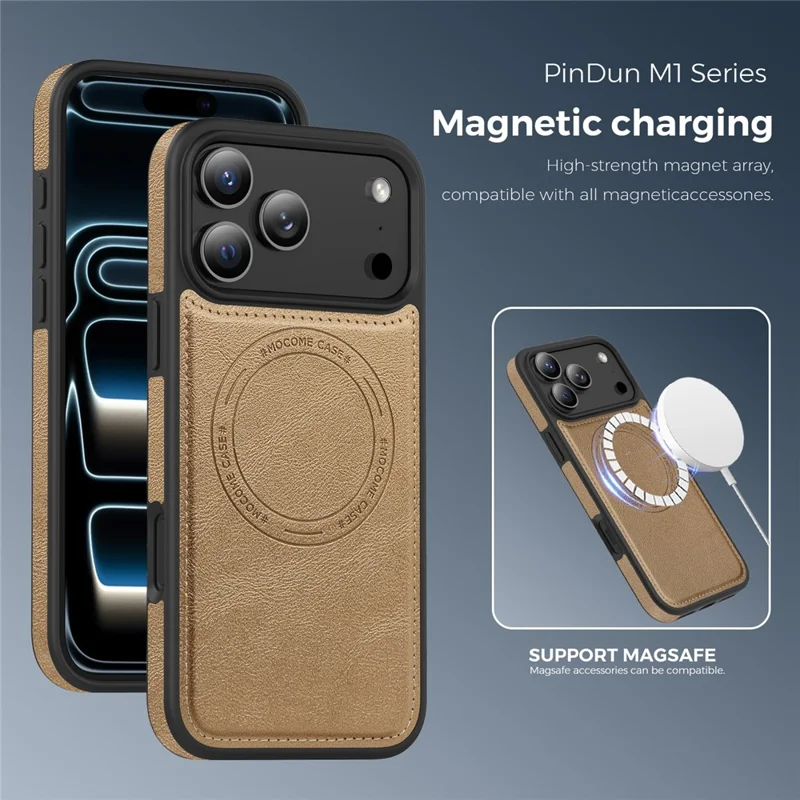 For iPhone 17 Pro Max Case Compatible with MagSafe Leather Back Phone Cover - Desert Gold
