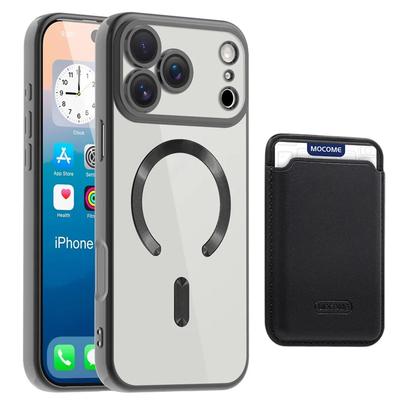 غطاء لهاتف iPhone 17 Pro Max متوافق مع MagSafe، غطاء محمول من مادة TPU + PC مع حقيبة بطاقات - أسود