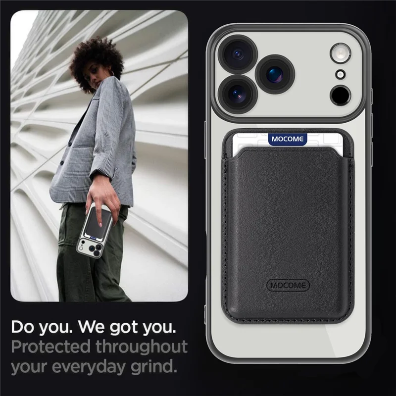 غطاء لهاتف iPhone 17 Pro Max متوافق مع MagSafe، غطاء محمول من مادة TPU + PC مع حقيبة بطاقات - أسود