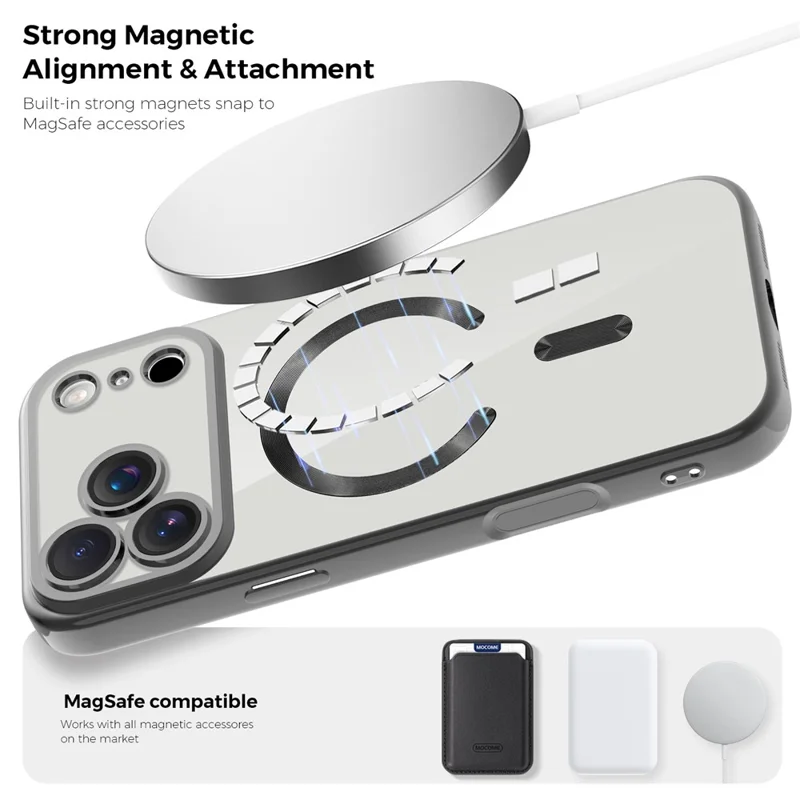 غطاء لهاتف iPhone 17 Pro Max متوافق مع MagSafe، غطاء محمول من مادة TPU + PC مع حقيبة بطاقات - أسود