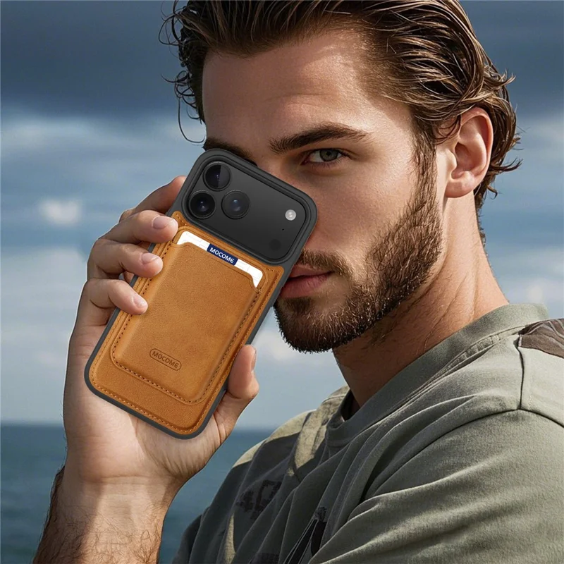 Magnetisk för iPhone 17 Pro-hölse med avtagbar kortficka i TPU + PU-läder Telefonbaklås - Svart