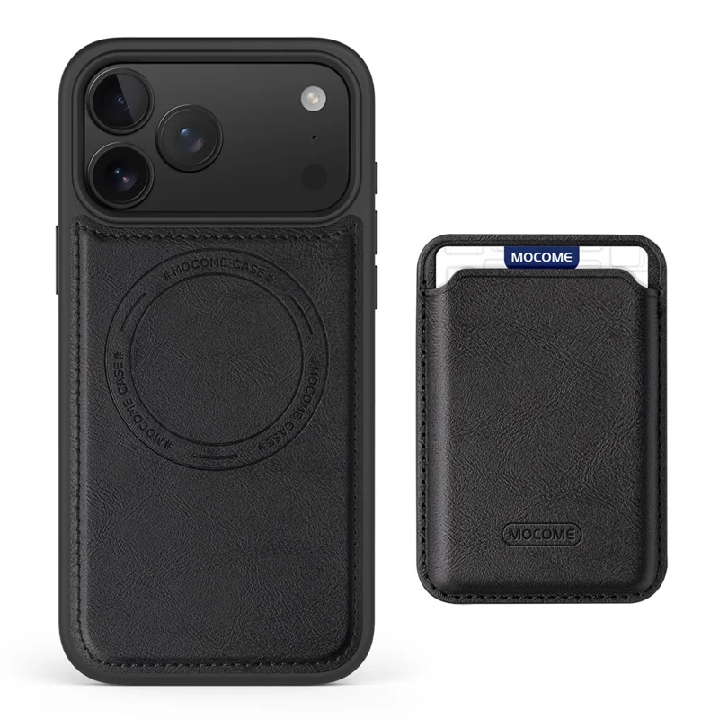 Magnetisk för iPhone 17 Pro-hölse med avtagbar kortficka i TPU + PU-läder Telefonbaklås - Svart