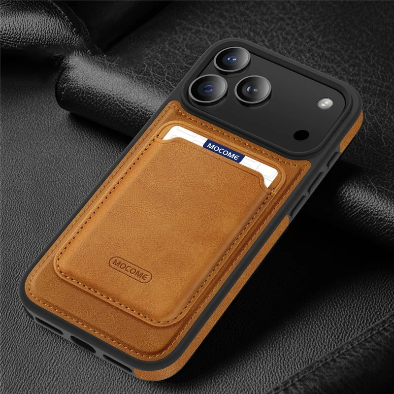 Magnetisk fodral för iPhone 17 Pro Max med avtagbar kortficka av TPU och PU-läder – Brun