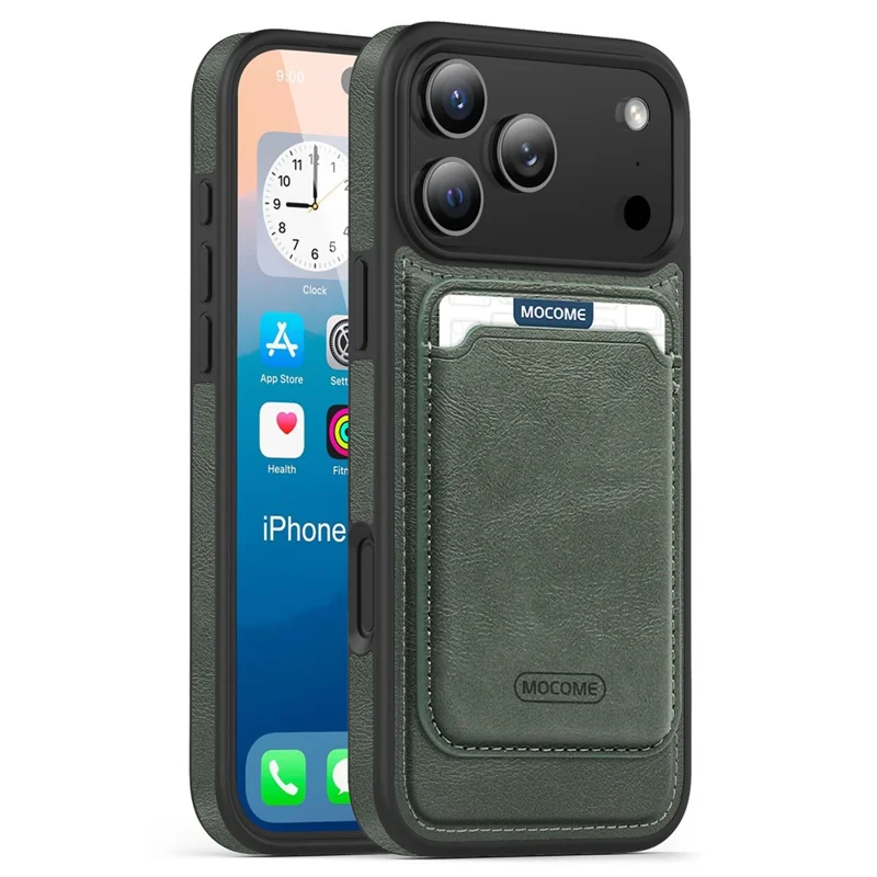 For iPhone 17 Pro Max Magnetic Case with Detachable Card Holder TPU + PU Leather Phone Back Cover - Blackish Green